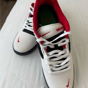 Nike Men's White and Red Sneakers with Black Accents